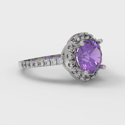 1.8 cttw Simulated Alexandrite Hidden Halo Engagement Ring - Solid Gold (Round Cut,7.5mm)