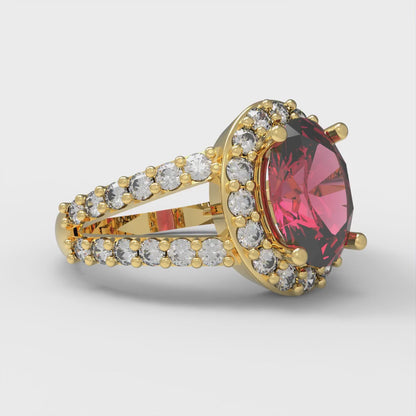 2.6 cttw Simulated Pink Tourmaline Hidden Halo Engagement Ring - Solid Gold (Oval Cut,9x7mm)
