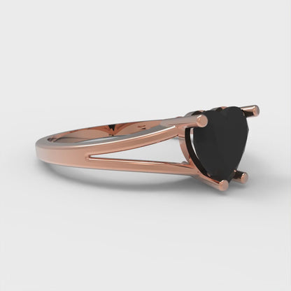 1 cttw Natural Onyx Solitaire  Engagement Ring - Solid Gold (Heart Cut,6.5mm)