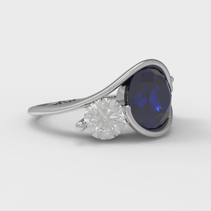 3.5 cttw Simulated Blue Sapphire Three-Stone Engagement Ring - Solid White Gold (VVS1, Round Cut,8.0mm)