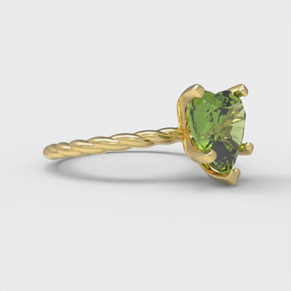 2 cttw Natural Peridot Solitaire  Engagement Ring - Solid Yellow Gold (VVS1, Heart Cut,8.0mm)