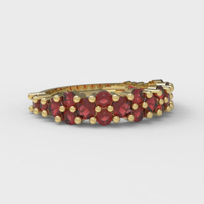 0.98 cttw Natural Garnet Round Cut Yellow Gold Eternity Wedding Band