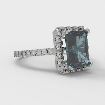 1.86 cttw Natural London Blue Topaz Hidden Halo Engagement Ring - Solid Gold (Emerald Cut,7.5x5.5mm)