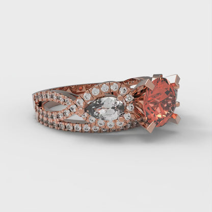 1.925 cttw Round Cut Simulated Red Diamond Bridal Set - Solid Rose Gold Engagement Ring & Wedding Band