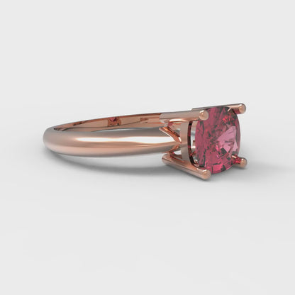 1 cttw Simulated Pink Tourmaline Solitaire  Engagement Ring - Solid Rose Gold (VVS1, Cushion Cut,6mm)