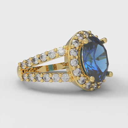 2.6 cttw Simulated Tanzanite Hidden Halo Engagement Ring - Solid Gold (Oval Cut,9x7mm)