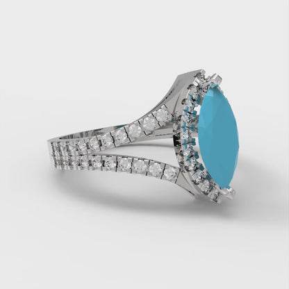 1.2 cttw Simulated Turquoise Hidden Halo Engagement Ring - Solid Gold (Marquise Cut,9x4.5mm)