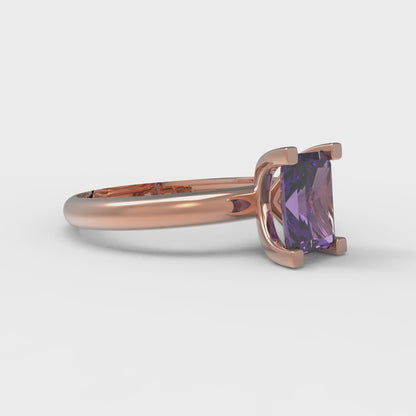 1 cttw Natural Amethyst Solitaire  Engagement Ring - Solid Gold (Emerald Cut,7X5mm)