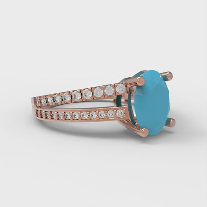 2.32 cttw Simulated Turquoise Solitaire with Zirconia Simulated Diamond Accents Engagement Ring - Solid Gold (Oval Cut,9X7mm)