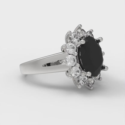 2.72 cttw Natural Onyx Hidden Halo Engagement Ring - Solid White Gold (VVS1, Oval Cut,9x7mm)
