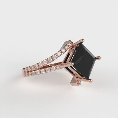 2.3075 cttw Natural Onyx Solitaire with Zirconia Simulated Diamond Accents Engagement Ring - Solid Rose Gold (VVS1, Princess Cut,7.0mm)