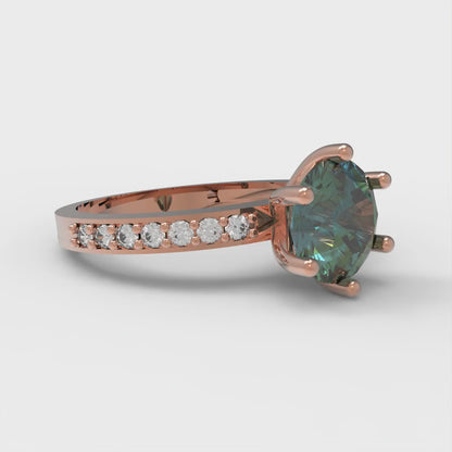 1.71 cttw Blue Moissanite Solitaire with Zirconia Simulated Diamond Accents Engagement Ring - Solid Gold (Round Cut,7.5mm)