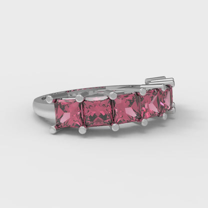 1.75 cttw Simulated Pink Tourmaline Princess Cut White Gold Eternity Wedding Band