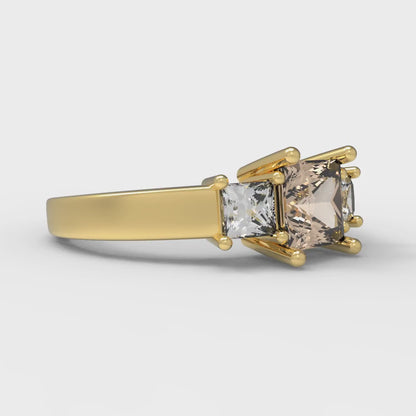 1.11 cttw Yellow Moissanite Three-Stone Engagement Ring - Solid Yellow Gold (VVS1, Princess Cut,5.0mm)