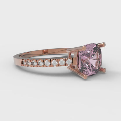 2.7 cttw Zirconia Simulated Pink Diamond Solitaire with Zirconia Simulated Diamond Accents Engagement Ring - Solid Gold (VVS1, Cushion Cut,6.5mm)