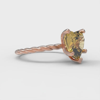 2 cttw Zirconia Simulated Yellow Diamond Solitaire  Engagement Ring - Solid Rose Gold (VVS1, Heart Cut,8.0mm)