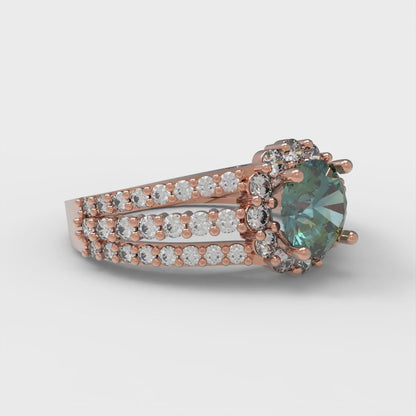 1.83 cttw Blue Moissanite Hidden Halo Engagement Ring - Solid Gold (Round Cut,6.5mm)