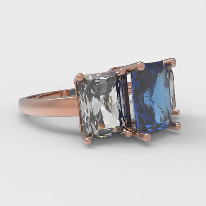 4 cttw Simulated Tanzanite Three-Stone Engagement Ring - Solid Gold (Emerald Cut,8x6mm)