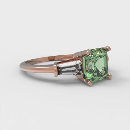 1.62 cttw Zirconia Simulated Green Diamond Three-Stone Engagement Ring - Solid Gold (VVS1, Square Emerald Cut,6.5X6.5mm)