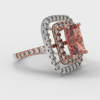 2.62 cttw Zirconia Simulated Red Diamond Hidden Halo Engagement Ring - Solid Rose/White Gold (VVS1, Emerald Cut,8X6.0mm)