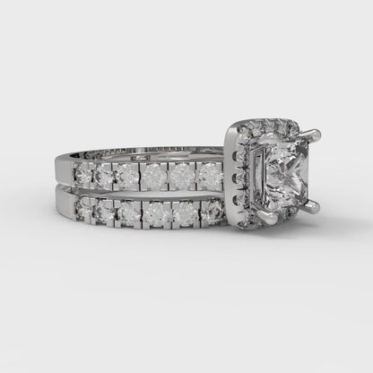 1.56 cttw Princess Cut Moissanite Bridal Set - Solid White Gold Engagement Ring & Wedding Band