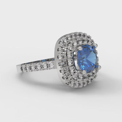 1.615 cttw Simulated Tanzanite Solitaire with Zirconia Simulated Diamond Accents Engagement Ring - Solid White Gold (VVS1, Round Cut,6.5mm)