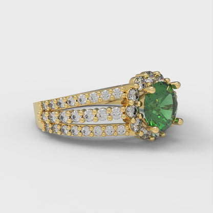 1.83 cttw Simulated Emerald Hidden Halo Engagement Ring - Solid Gold (Round Cut,6.5mm)