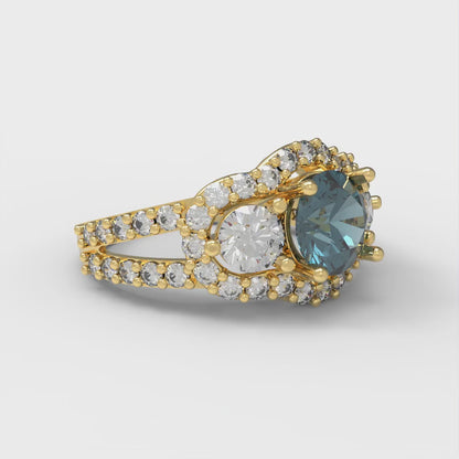 2.16 cttw Natural London Blue Topaz Three-Stone Engagement Ring - Solid Gold (Round Cut,6.5mm)