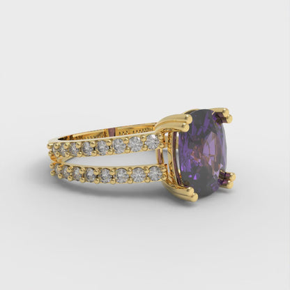 3.48 cttw Natural Amethyst Solitaire with Zirconia Simulated Diamond Accents Engagement Ring - Solid Gold (Long Cushion Cut,9x7mm)