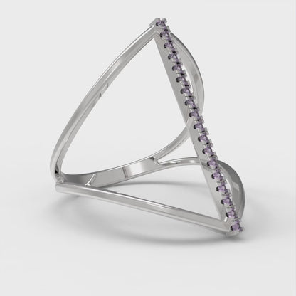 0.09 cttw Natural Amethyst Statement Engagement Ring - Solid Gold (Round Cut,1.0mm)