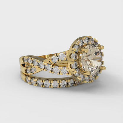 1.795 cttw Round Cut Natural Morganite Bridal Set - Solid Yellow Gold Engagement Ring & Wedding Band