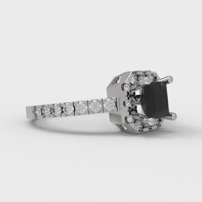 0.89 cttw Natural Onyx Hidden Halo Engagement Ring - Solid Gold (Princess Cut,4.5mm)