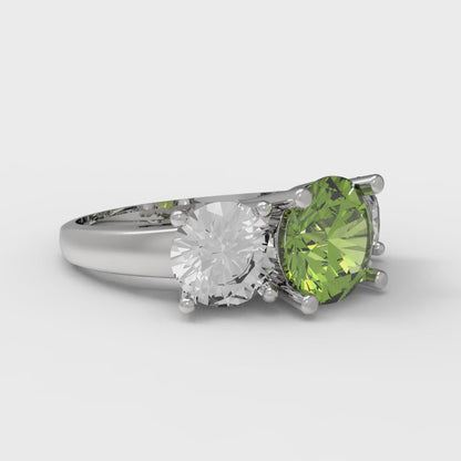 2.5 cttw Natural Peridot Three-Stone Engagement Ring - Solid Gold (Round Cut,7.5mm)