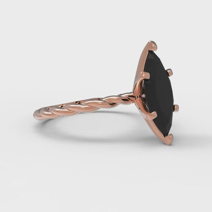 2 cttw Natural Onyx Solitaire  Engagement Ring - Solid Gold (Marquise Cut,12x6mm )