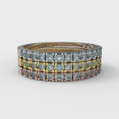 0.855 cttw Natural Aquamarine Round Cut White/Rose/Yellow Gold Eternity Wedding Band
