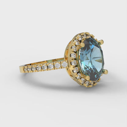 2.27 cttw Natural Sky Blue Topaz Solitaire with Zirconia Simulated Diamond Accents Engagement Ring - Solid Gold (Oval Cut,9X7mm)