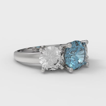 2.5 cttw Natural Sky Blue Topaz Three-Stone Engagement Ring - Solid Gold (Round Cut,7.5mm)