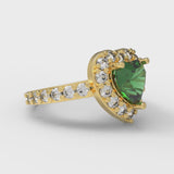 2.03 ct Brilliant Heart Cut Simulated Emerald Stone Yellow Gold Halo Solitaire with Accents Ring