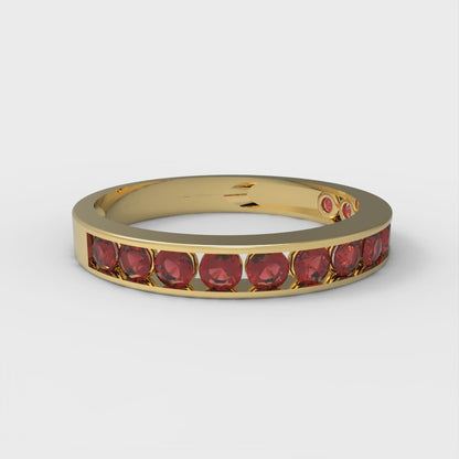 0.39 cttw Natural Garnet Round Cut Yellow Gold Eternity Wedding Band