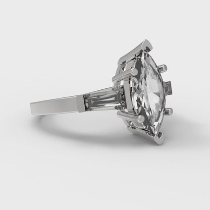 2 cttw White Sapphire Three-Stone Engagement Ring - Solid Gold (Marquise Cut,11x5.5mm)