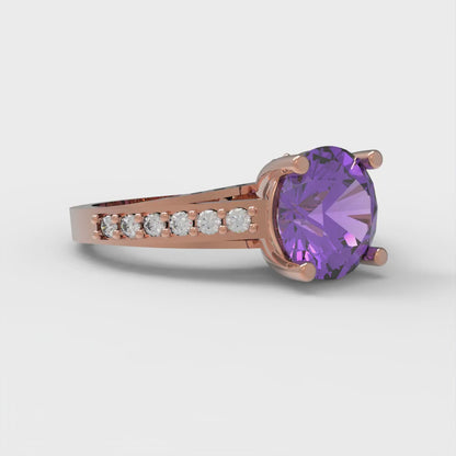 2.21 cttw Simulated Alexandrite Solitaire with Zirconia Simulated Diamond Accents Engagement Ring - Solid Gold (Round Cut,8.0mm)