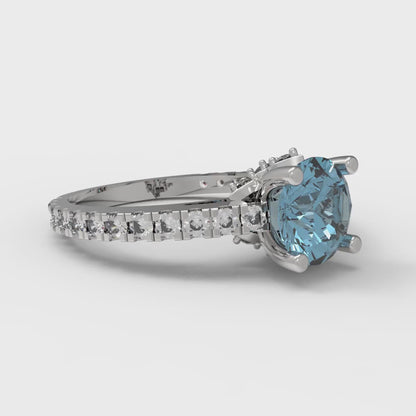 1.465 cttw Natural Swiss Blue Topaz Solitaire with Zirconia Simulated Diamond Accents Engagement Ring - Solid Gold (Round Cut,6.5mm)