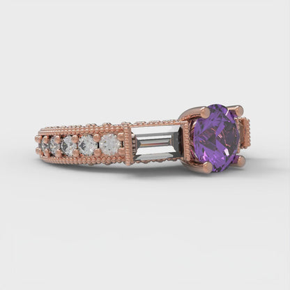 2.33 cttw Simulated Alexandrite Three-Stone Engagement Ring - Solid Rose Gold (VVS1, Round Cut,6.5mm)