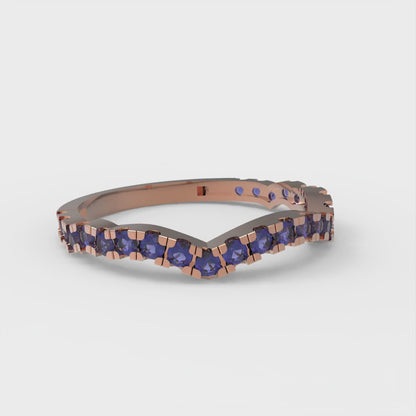 0.36 cttw Simulated Blue Sapphire Round Cut Rose Gold Eternity Wedding Band