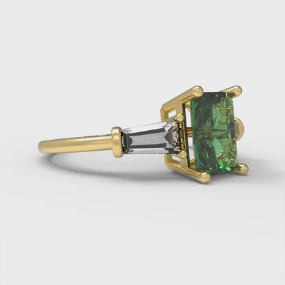 1.5 cttw Simulated Emerald Three-Stone Engagement Ring - Solid Gold (Emerald Cut,7.0x5.0mm)