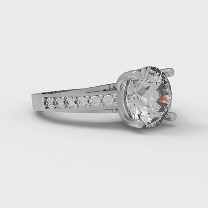 2.21 cttw Certified Moissanite Solitaire with Zirconia Simulated Diamond Accents Engagement Ring - Solid Gold (VVS1, D-F,Round Cut,8.0mm)