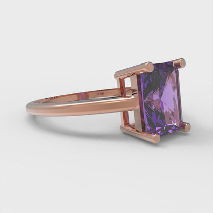 2 cttw Simulated Alexandrite Solitaire  Engagement Ring - Solid Gold (Emerald Cut,8x6mm)