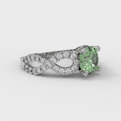 1.42 cttw Zirconia Simulated Green Diamond Solitaire with Zirconia Simulated Diamond Accents Engagement Ring - Solid White Gold (VVS1, Round Cut,6.5mm)