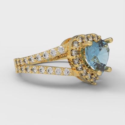 1.49 cttw Natural Swiss Blue Topaz Hidden Halo Engagement Ring - Solid Gold (Heart Cut,6.5mm)