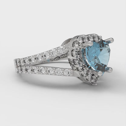 1.49 cttw Natural Aquamarine Hidden Halo Engagement Ring - Solid Gold (Heart Cut,6.5mm)